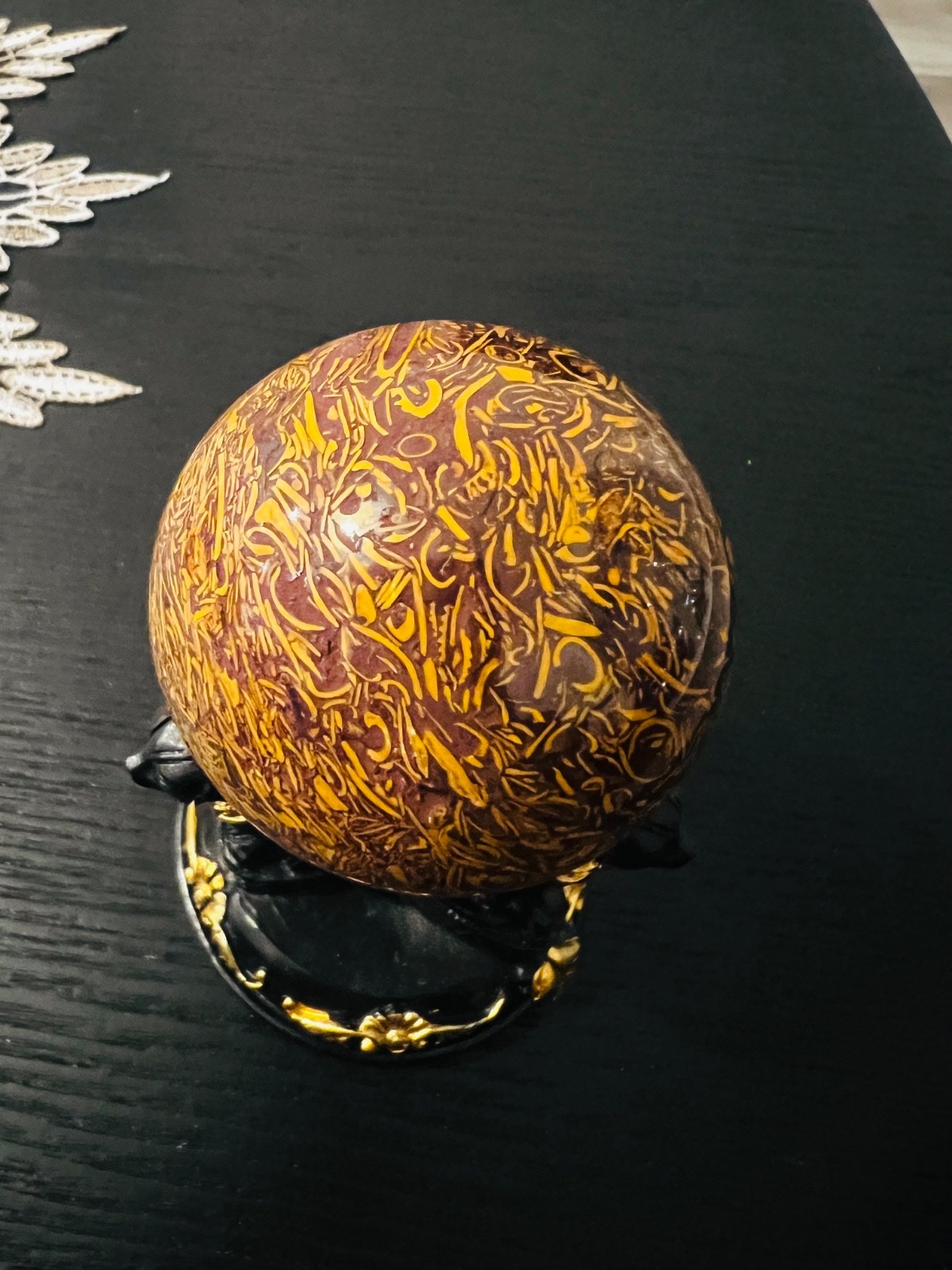 Rare Natural Calligraphy Crystal Sphere Yellow Mariam Jasper Stone 5.5 cm 228g