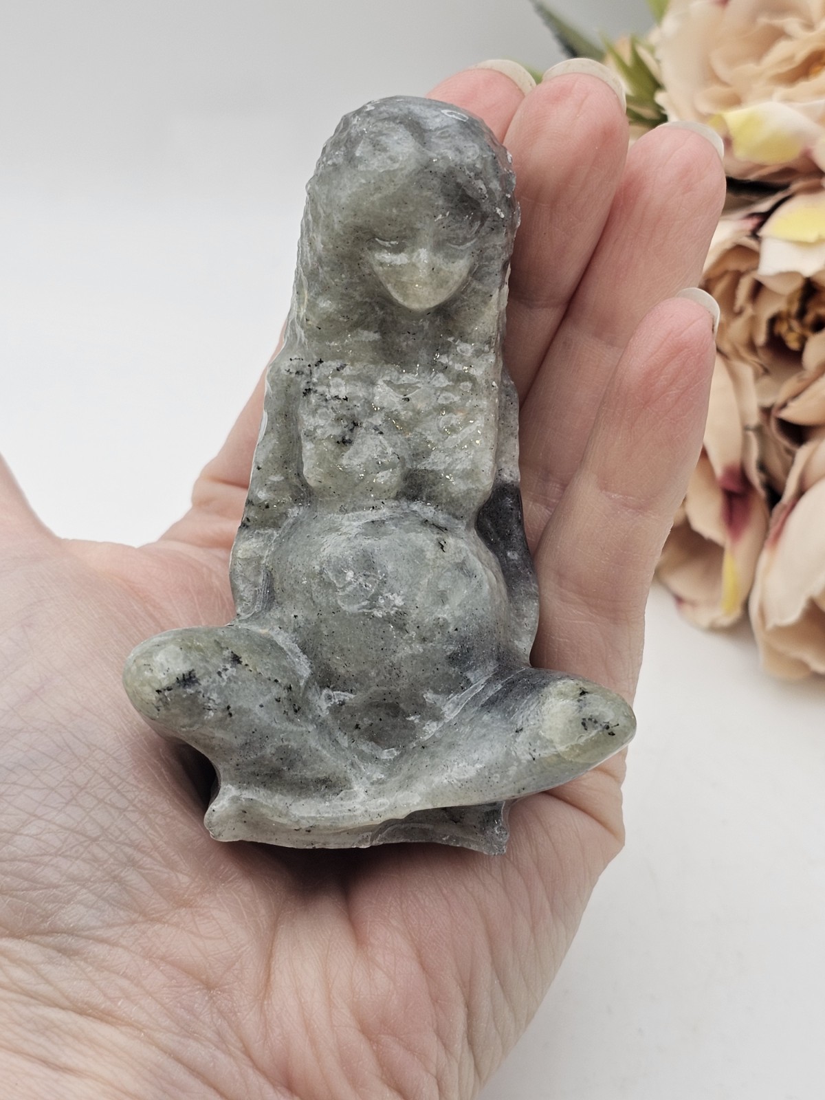 ✨️SALE✨️ Labradorite Mother Earth Crystal Gaia Carving 159g Lab 7.6 x5.3 x 4.4cm
