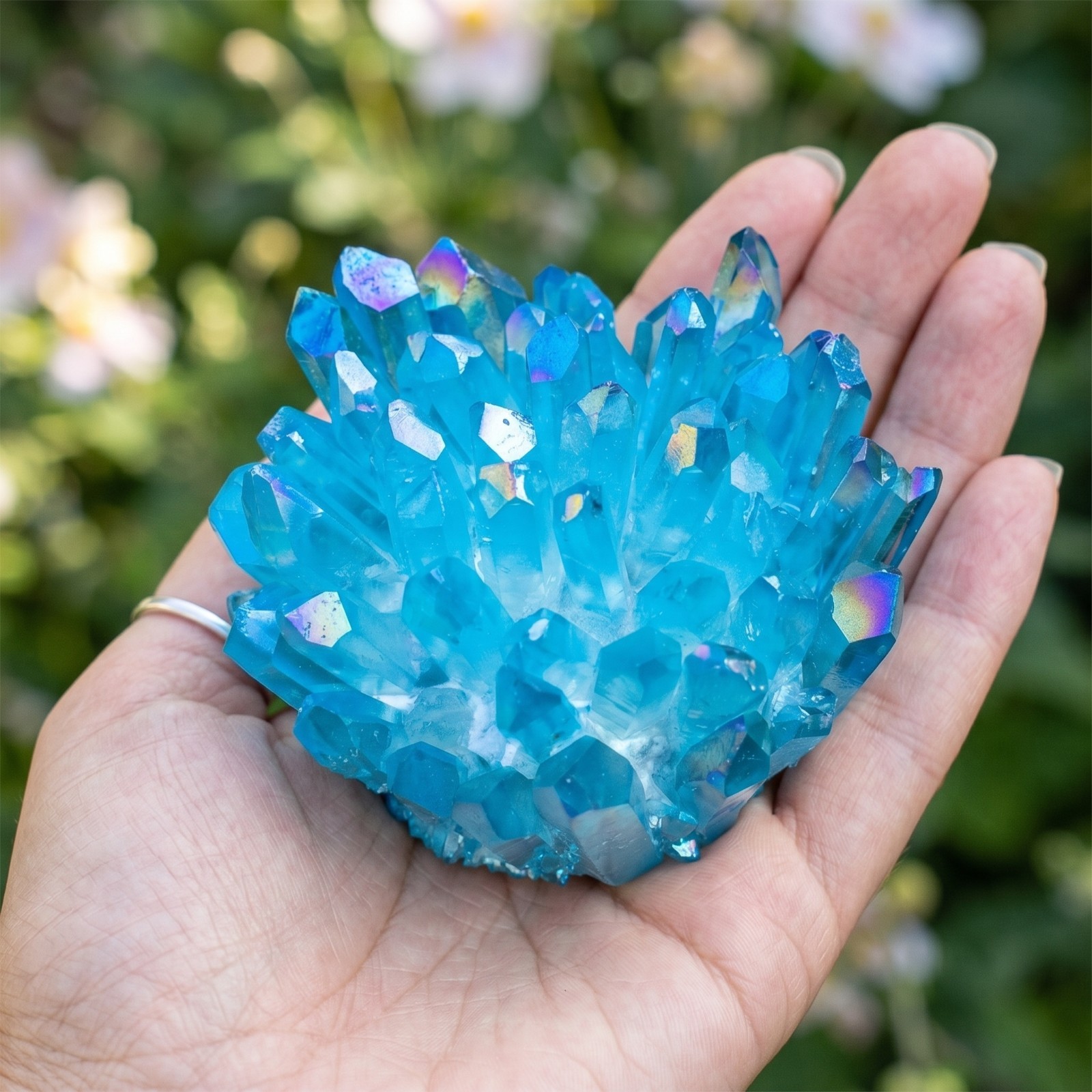 Natural Blue Angel Aura Quartz Crystal Cluster Titanium Healing Geode Specimen