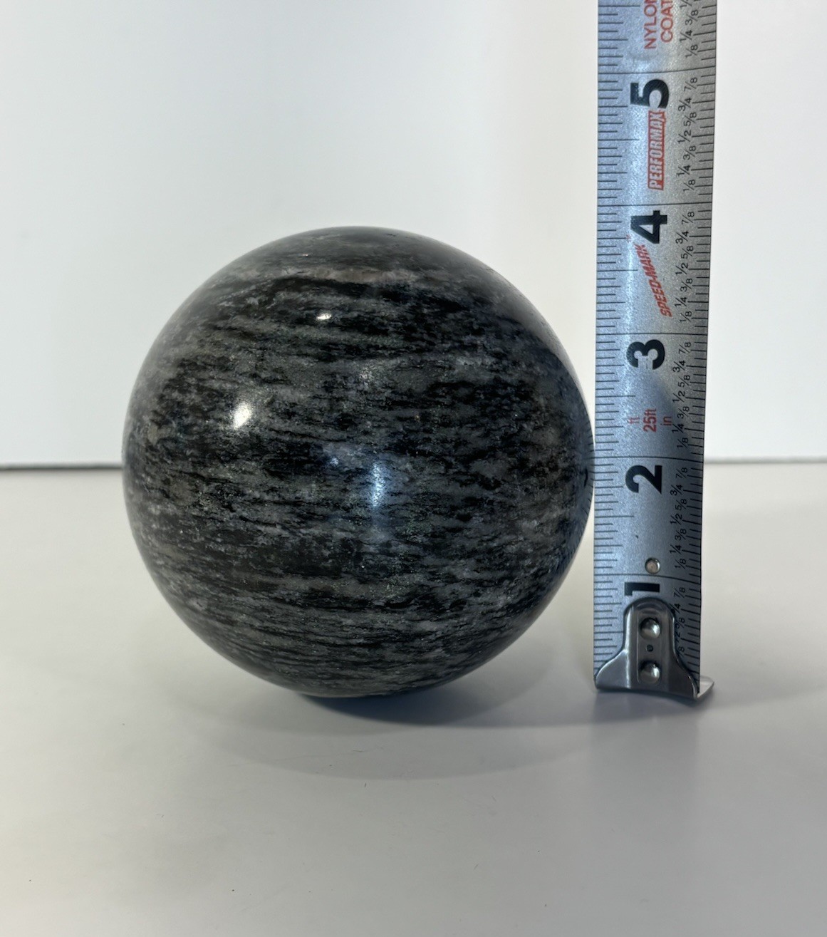 Black & Gray Polished Stone Sphere/Orb 1,430g, 4” in Diameter