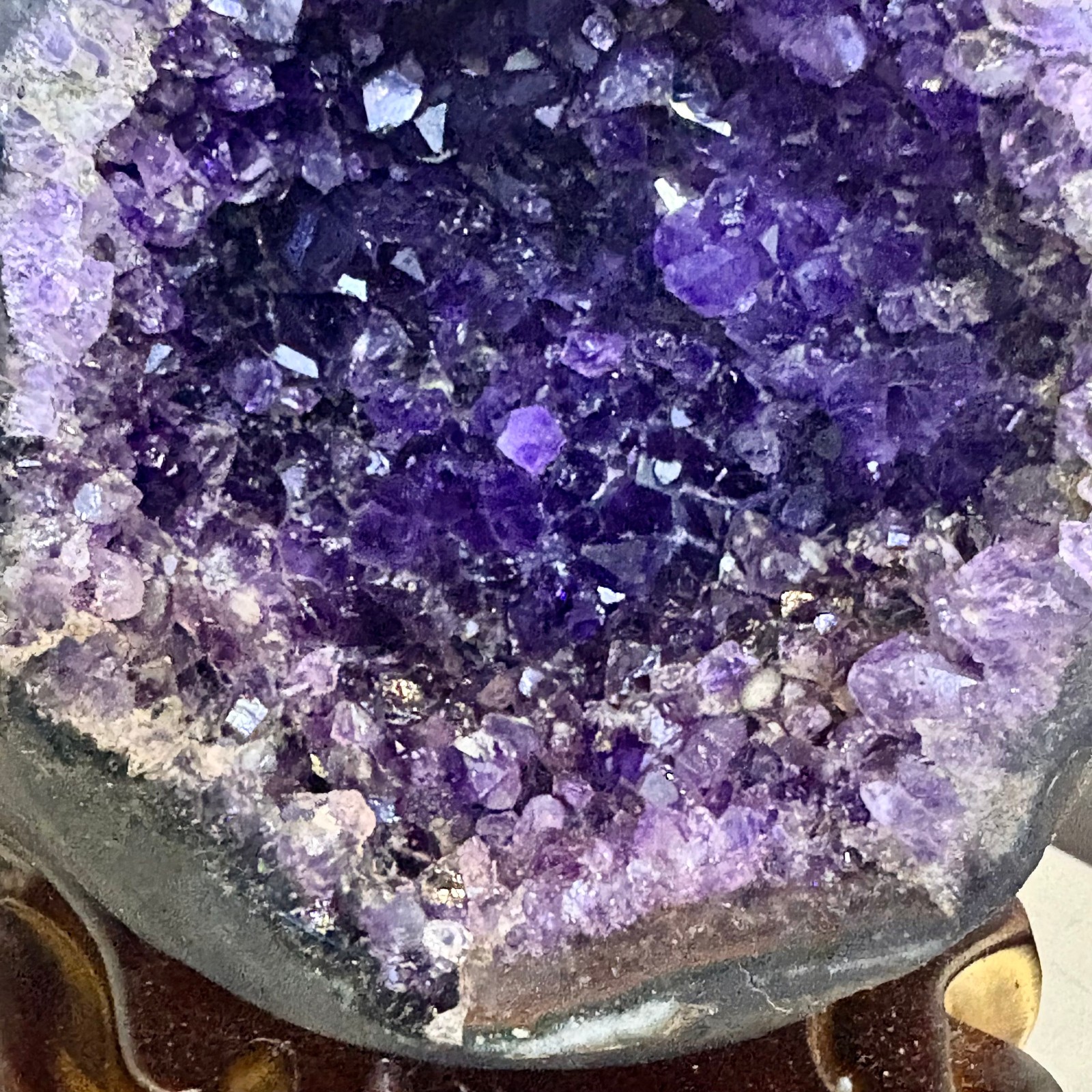 4.4LB Natural uruguay amethyst geode quartz money bag crystal +stand