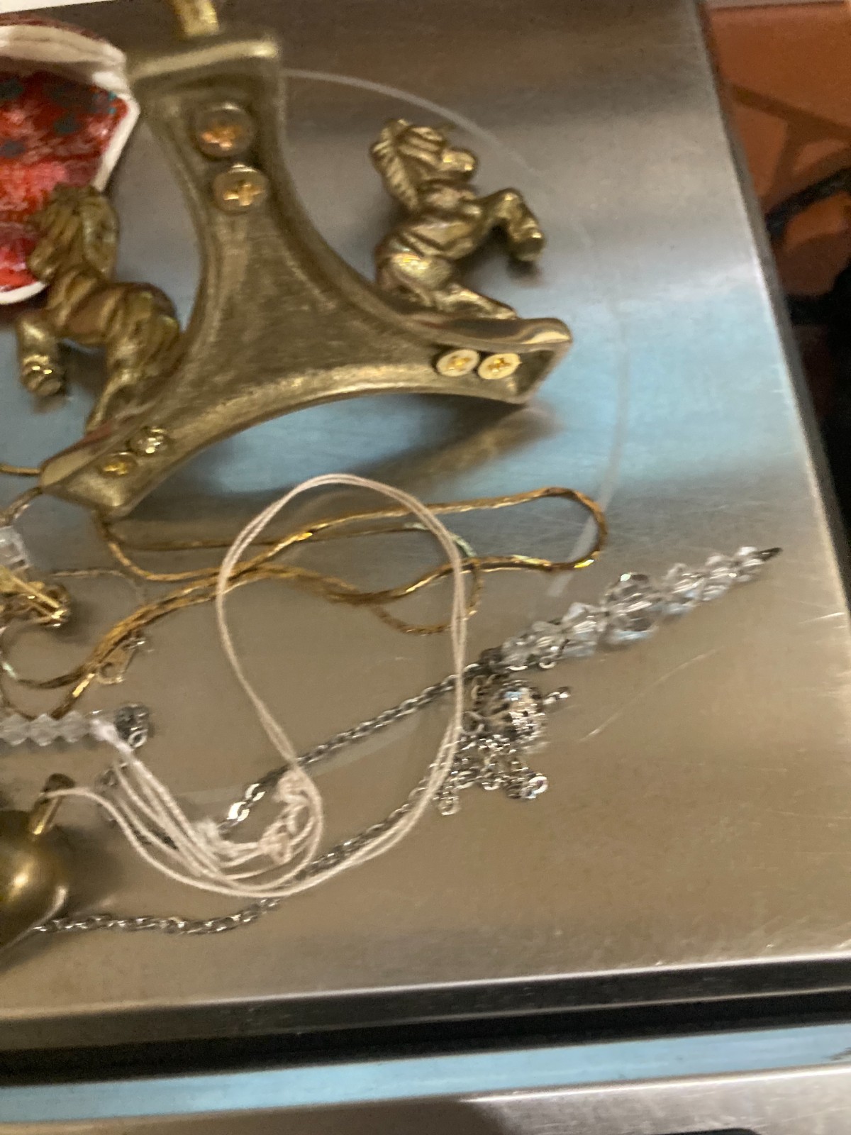 RARE LEAD HEAVY CRYSTAL BALL BRASS 3 INCH UNICORN STAND STRING PENDULUMS BAG