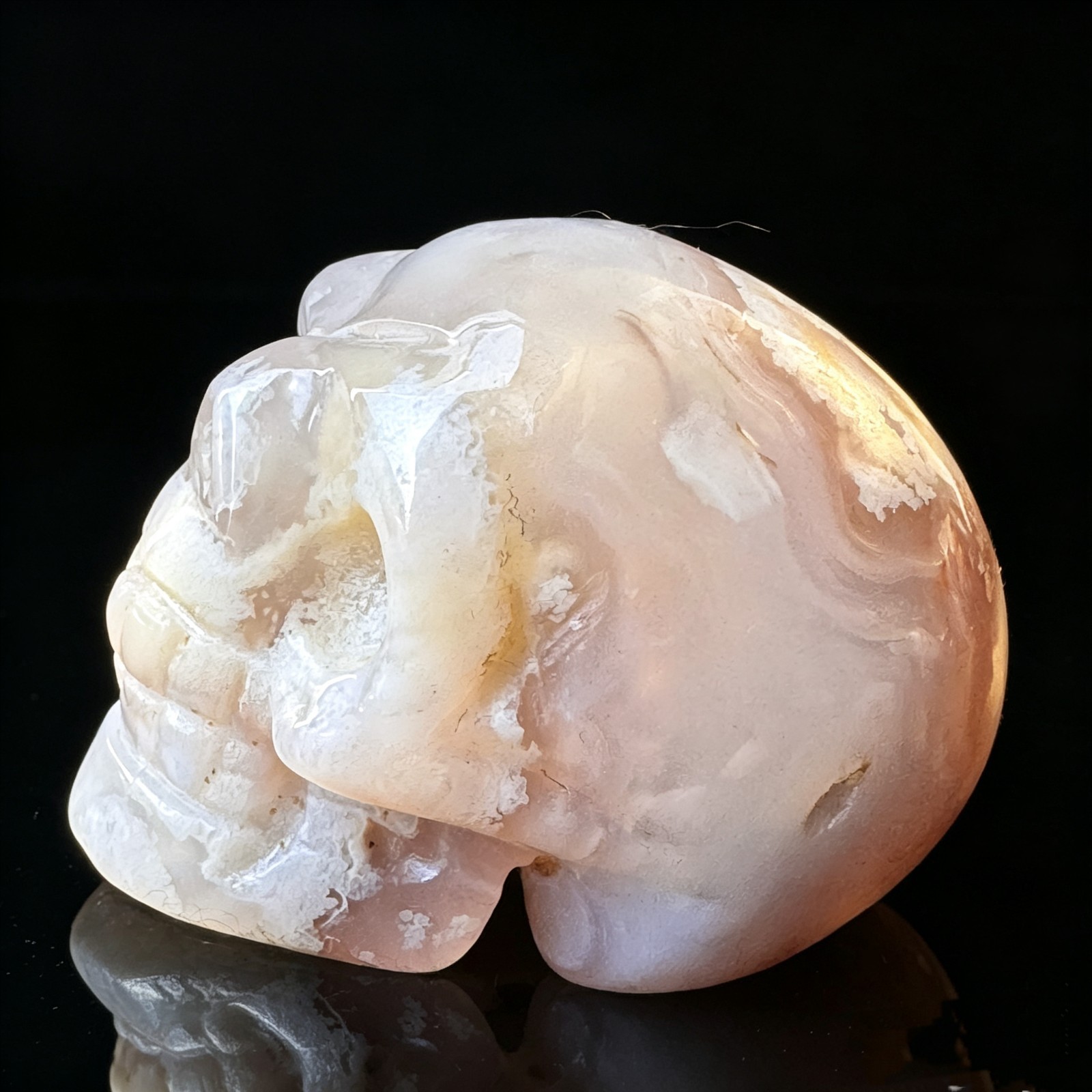 Natural Agate Skull Carving – Carved Crystal Mineral Figurine Sculpture 2.0″