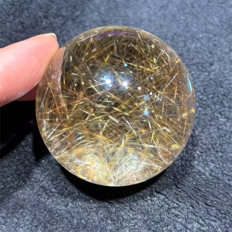 59.5mm Top Natural Clear Gold Quartz Rutilated Sphere Hair Crystal Ball Healing