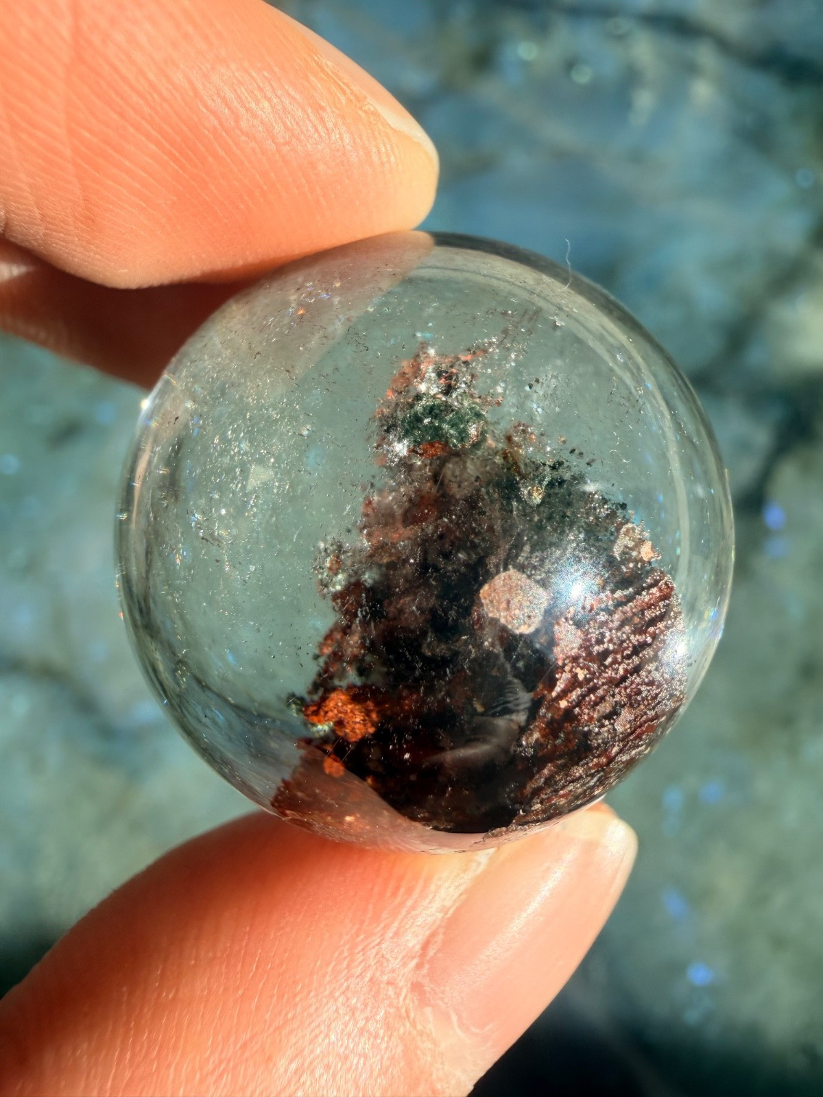 Garden Quartz Sphere From Brazil, 1.08″ | Scenic Lodolite Crystal Sphere