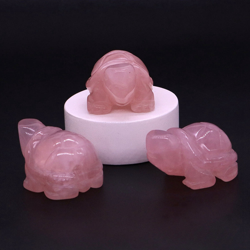 Natural Rose Quartz Crystal Carved Tortoise Reiki Gemstone Turtle Figurine Gift