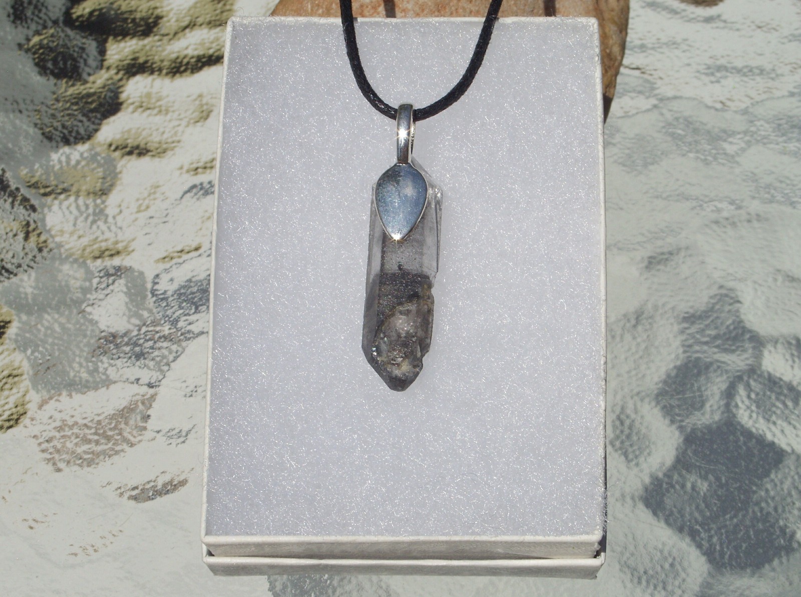 Tibetan Black Quartz Raw Crystal Double Terminated Point Stone Pendant Necklace