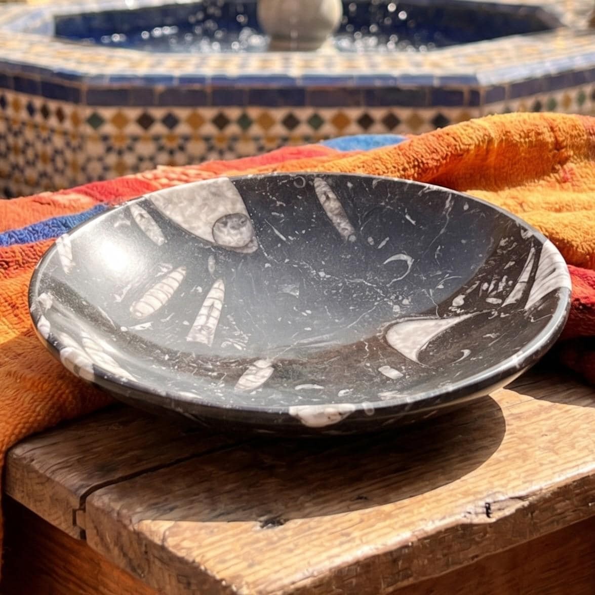 Orthoceras Fossil Stone Bowl Dish Carving (6 Inches) Natural Moroccan Mineral