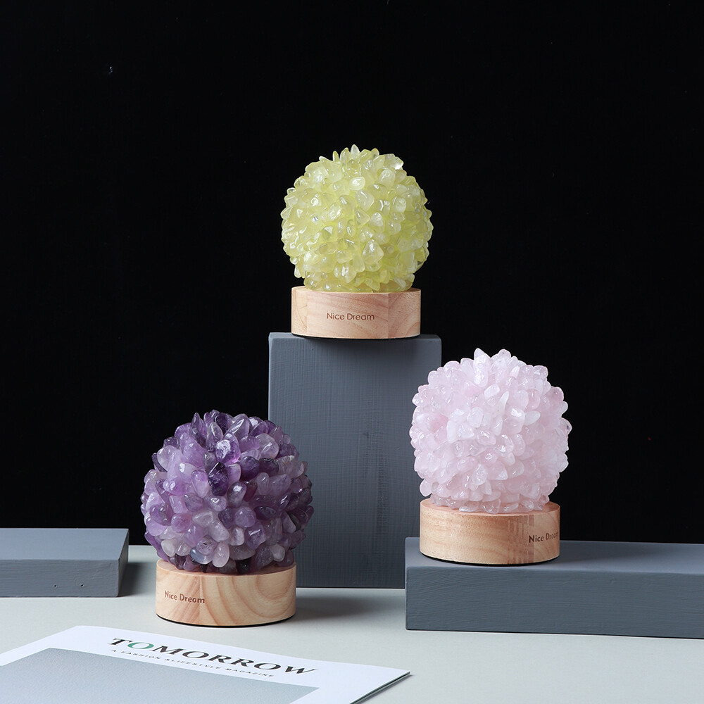 Natural Crystal Quartz Cluster Sphere Lamp Healing Night Light Home Decor