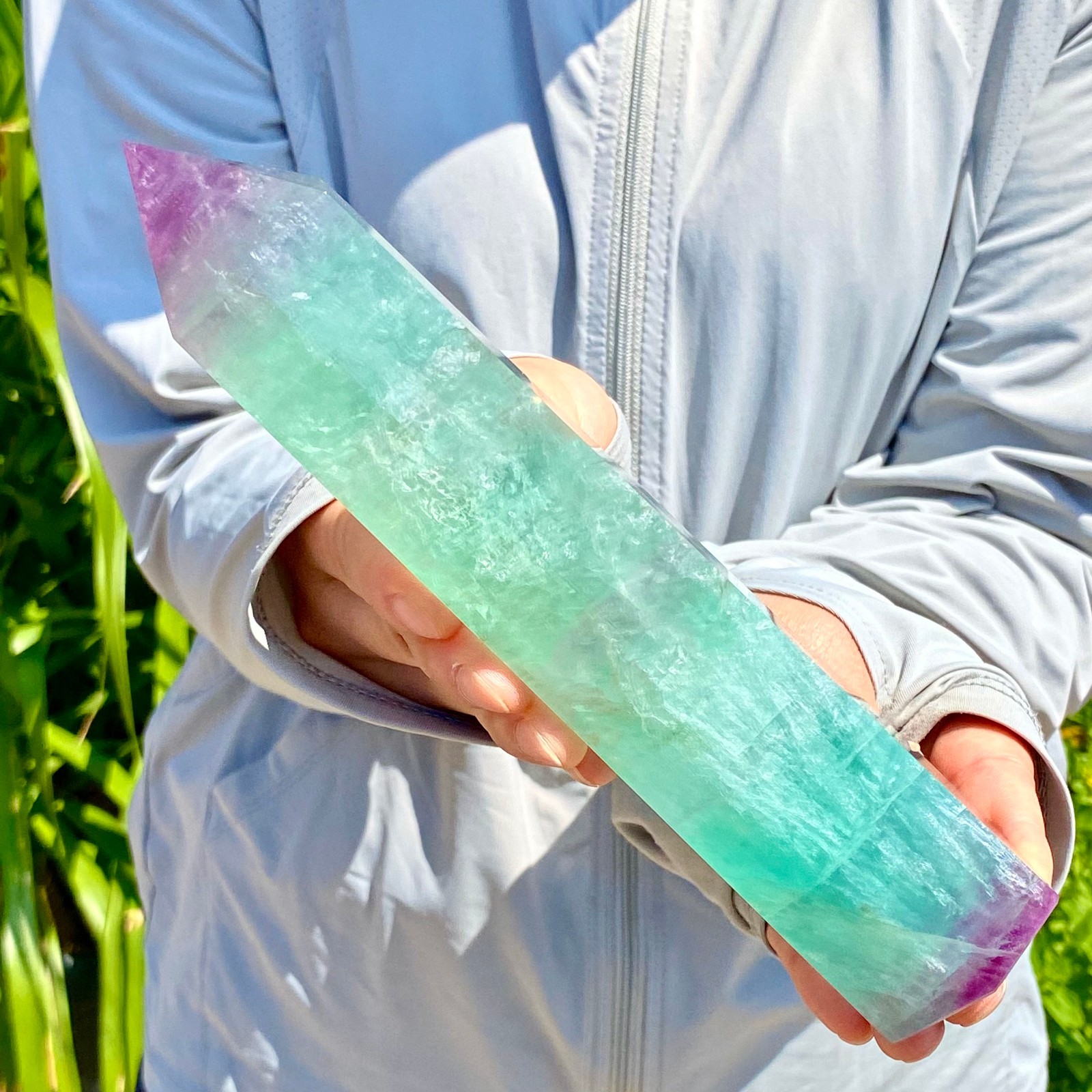 1.92LB Large Natural colored fluorite crystal column obelisk healing specimen