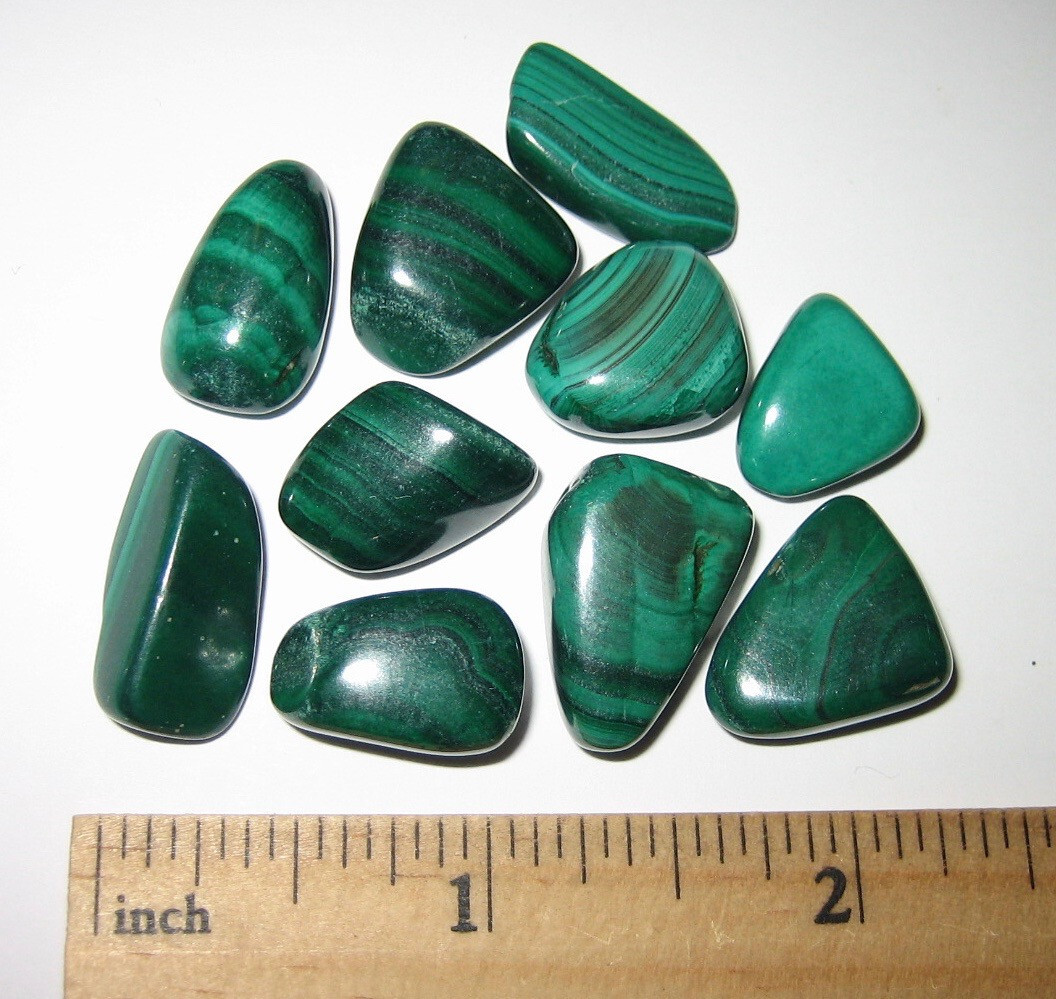 10 TUMBLED POLISHED NATURAL 0.55″- 0.7″ MALACHITE STONE MINERALS CONGO 38.3g *3