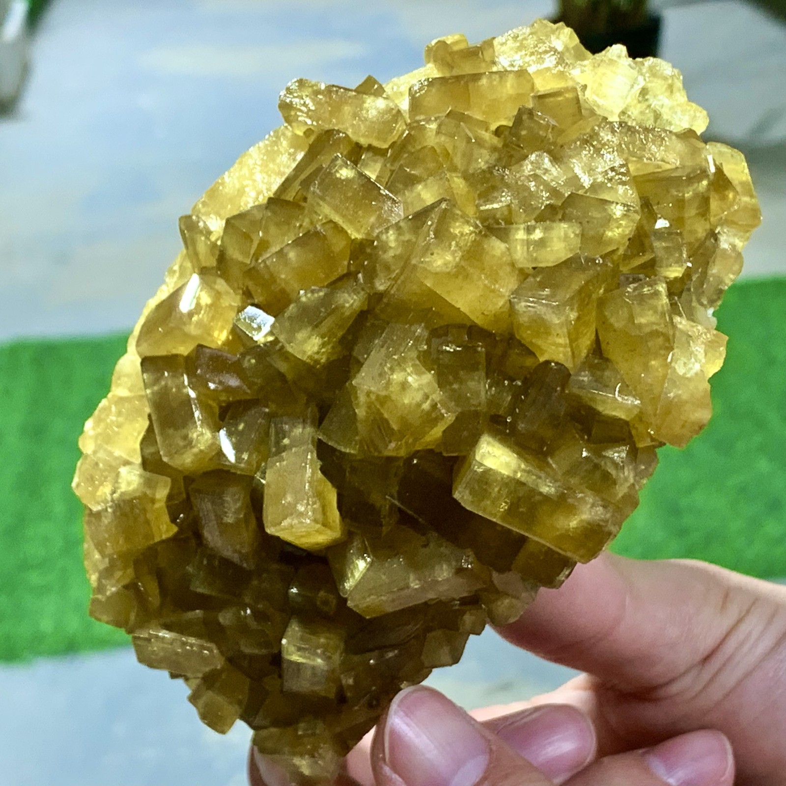 1.87LB Shiny Golden Cuboid Barite Crystal Based on the Purple Spherical Fluorite