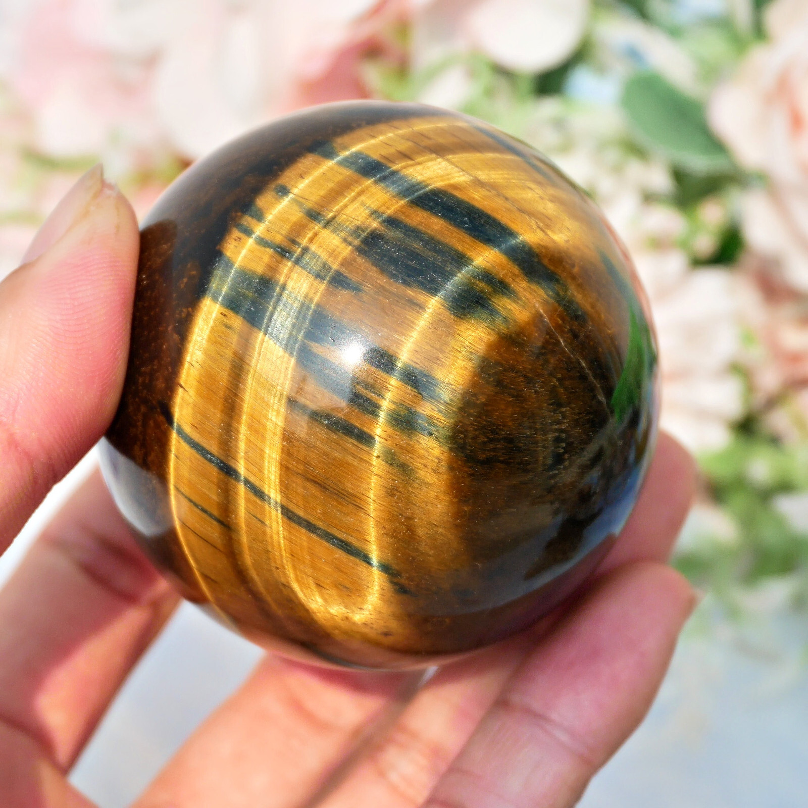2.4″ Tiger Eye Stone Ball Meditation Altar Decor Feng Shui Crystal Sphere Gift