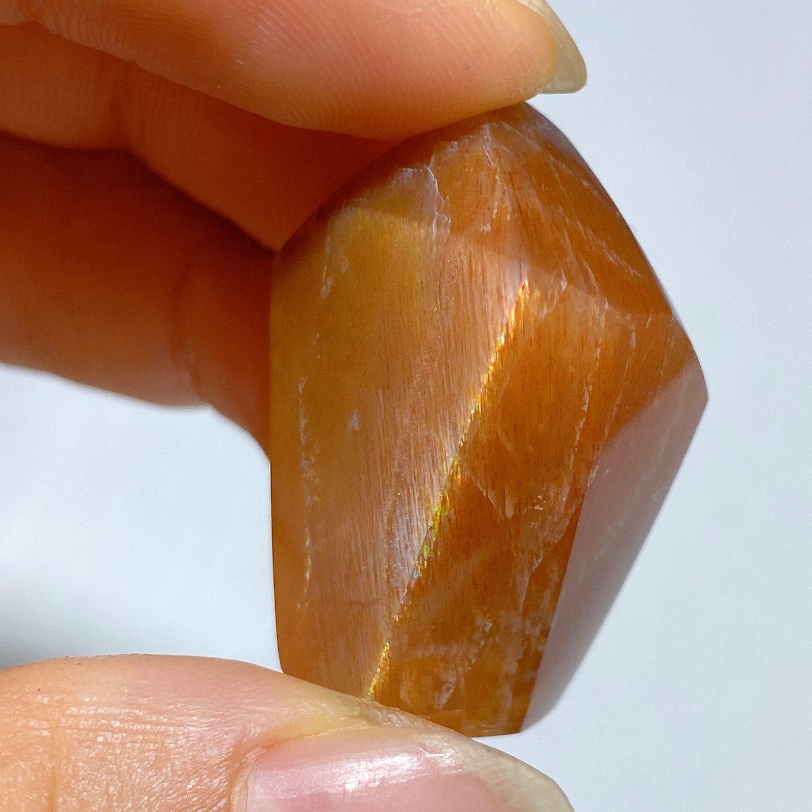 Golden Rainbow Copper Sunstone Freeform Palm Crystal Specimen