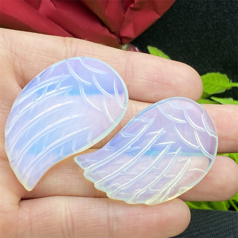 Top + A pair Opalite Quartz crystal skull Angel wings Carved point Healing gift