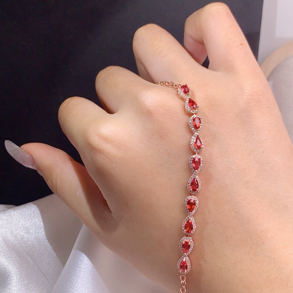 Natura Red Sapphire bracelet Gemstone jewelry S925 Silver Plated 18K Gold Gift