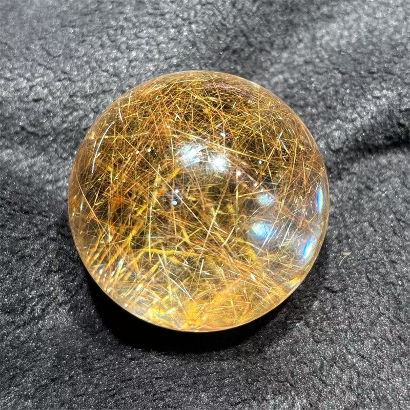 59.5mm Top Natural Clear Gold Quartz Rutilated Sphere Hair Crystal Ball Healing