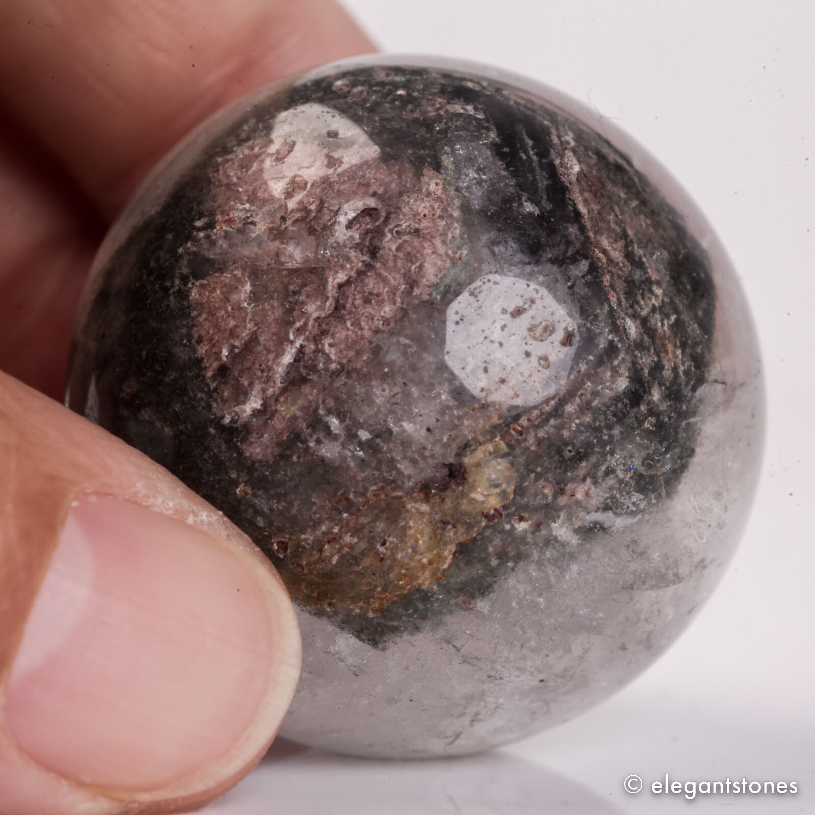 57g34mm Natural Garden/Phantom/Ghost/Lodolite Quartz Crystal Sphere Healing Ball