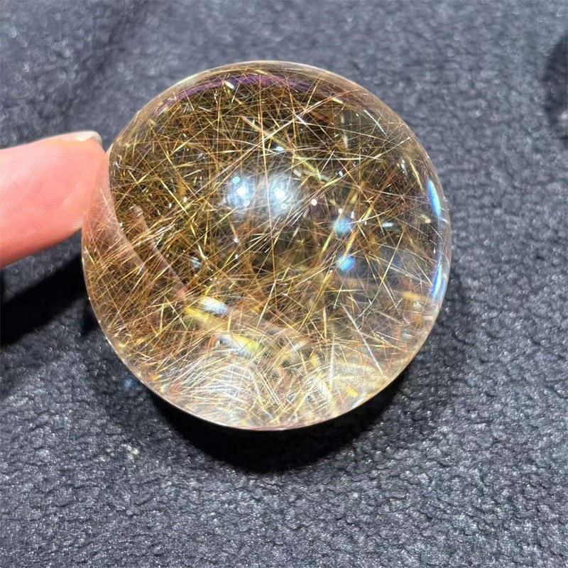 59.5mm Top Natural Clear Gold Quartz Rutilated Sphere Hair Crystal Ball Healing