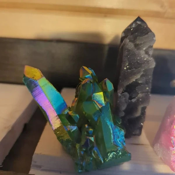 Raw Green Angel Aura Cluster Titanium Geode Quartz Healing Crystal Specimen Gift