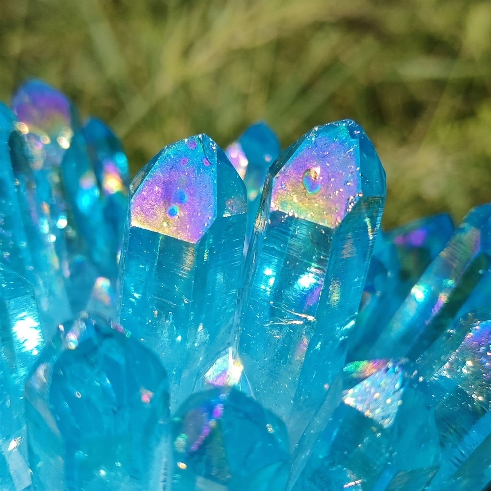 Natural Blue Angel Aura Quartz Crystal Cluster Titanium Healing Geode Specimen