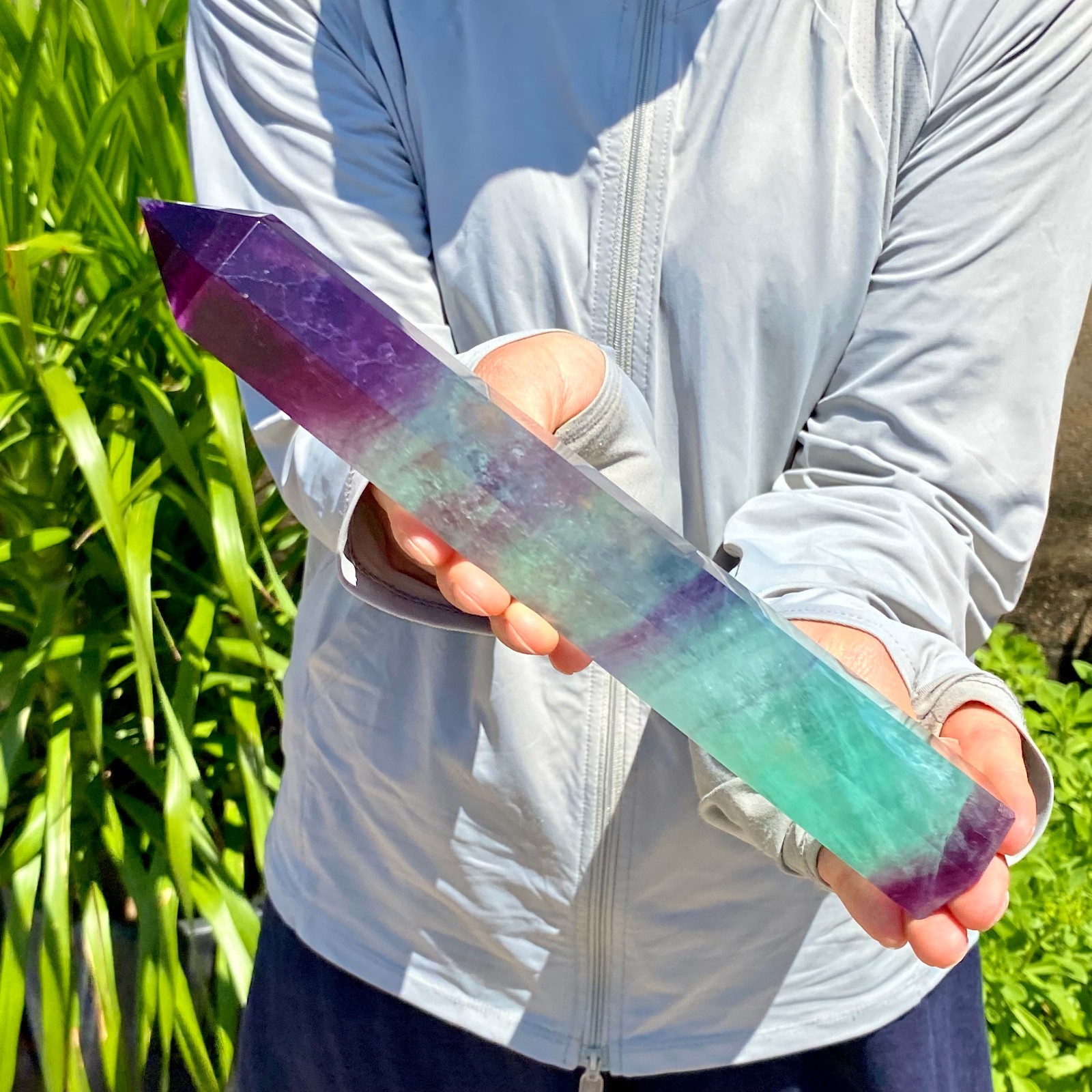 1.66LB Natural Fluorite Crystal Column Magic Wand Obelisk Point Earth Healing