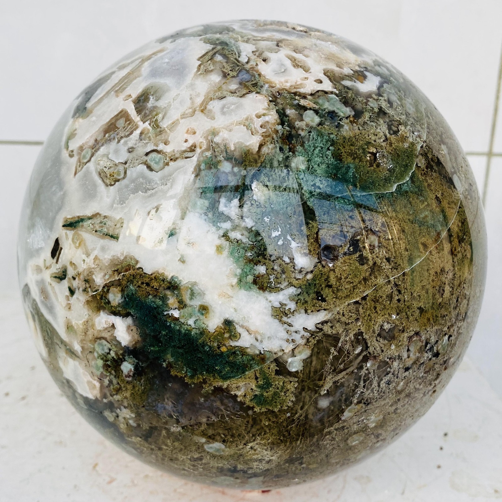 Natural water grass agate sphere crystal ball quartz energy 6280g