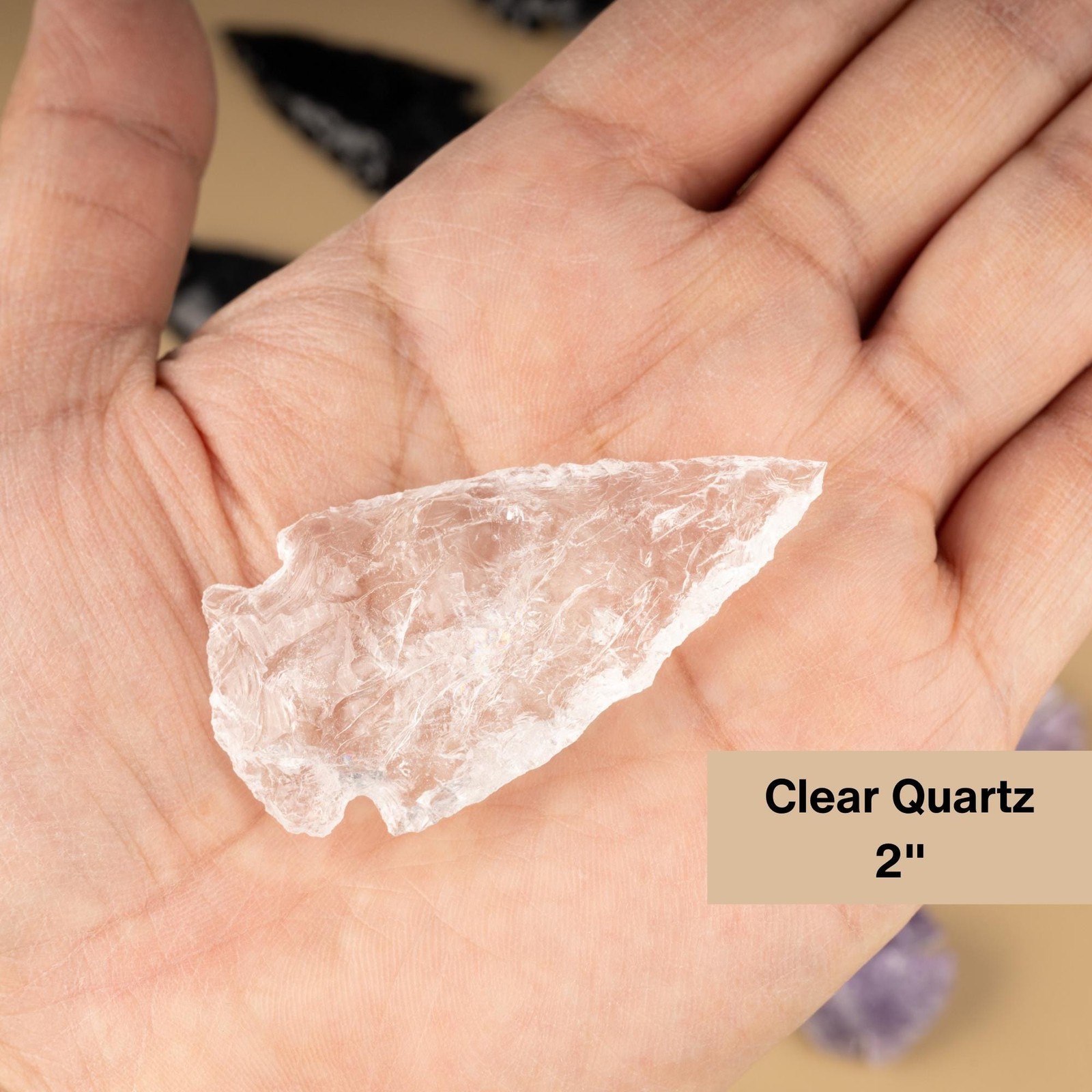 Hand Carved Crystal Arrowhead: 2″ Obsidian, Quartz, Jasper & 1.5″ Amethyst