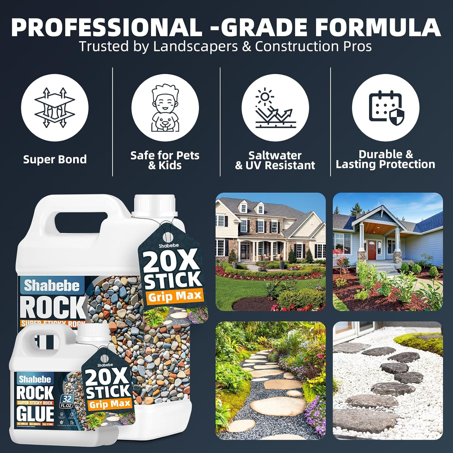 Rock Glue for Landscaping – 2 Gallon Mulch Glue with Grip Max, Strong Adhesion&