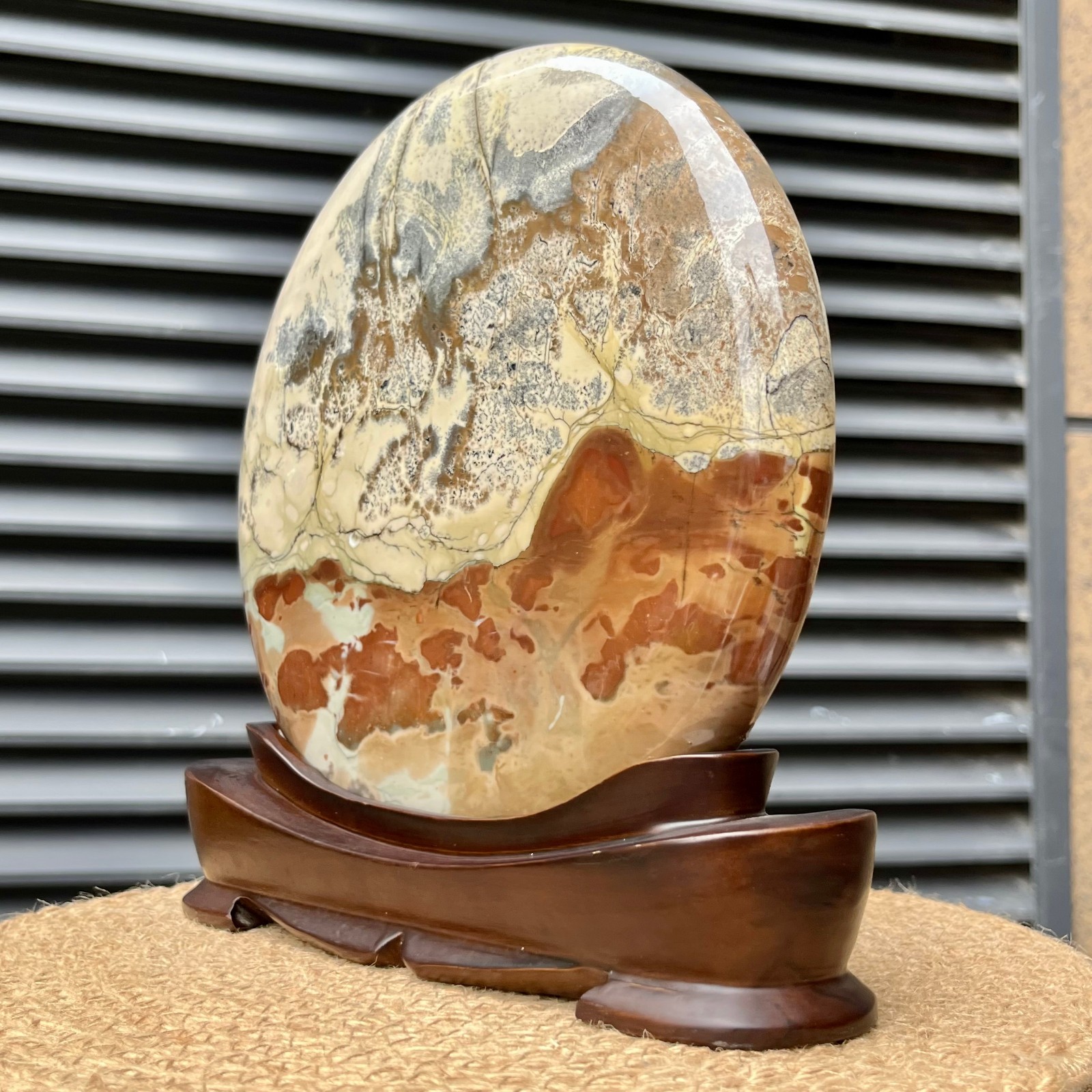6.2 lb Natural Picture Stone Landscape Holiday Gift Display w/ Stand Decor