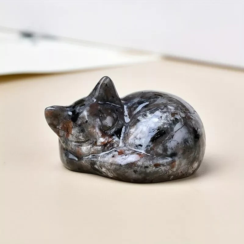 Natural Yooperlite Cat Handmade Carved Statue Flame Stone UV Reactive Ornament