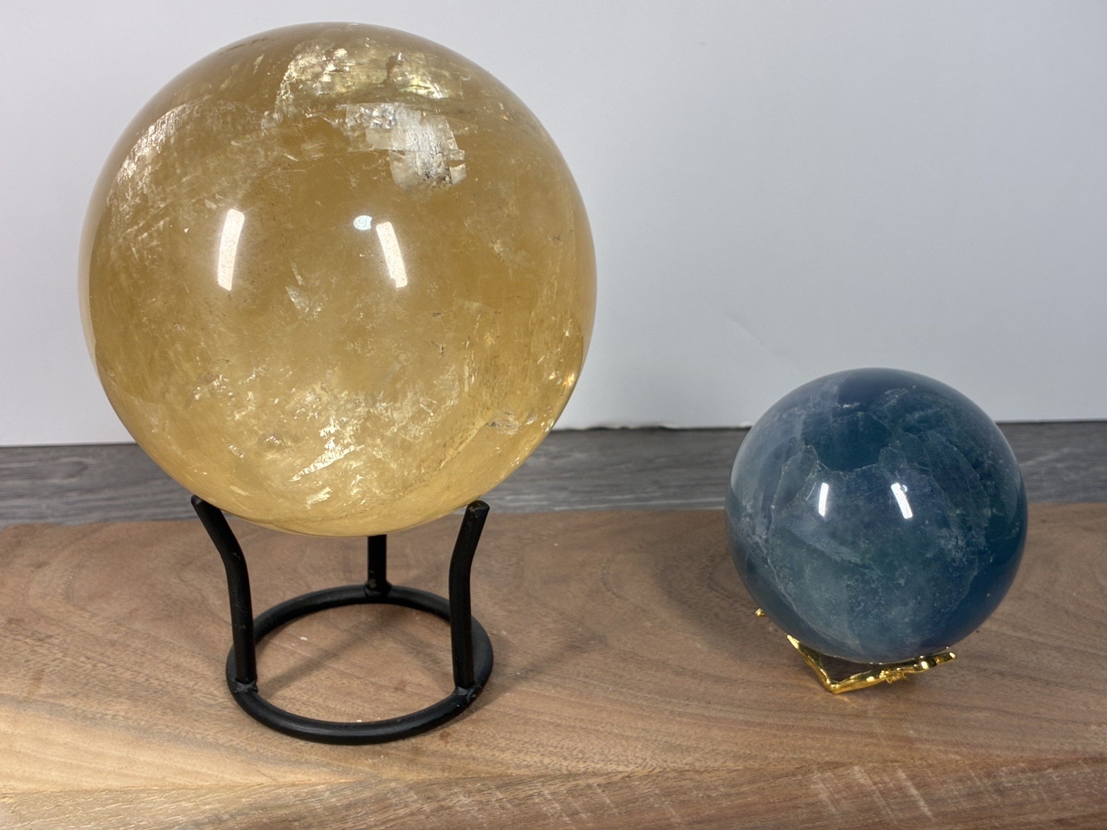 Citrine Crystal and blue fluorite spheres over 4 lbs with stands healing chakra