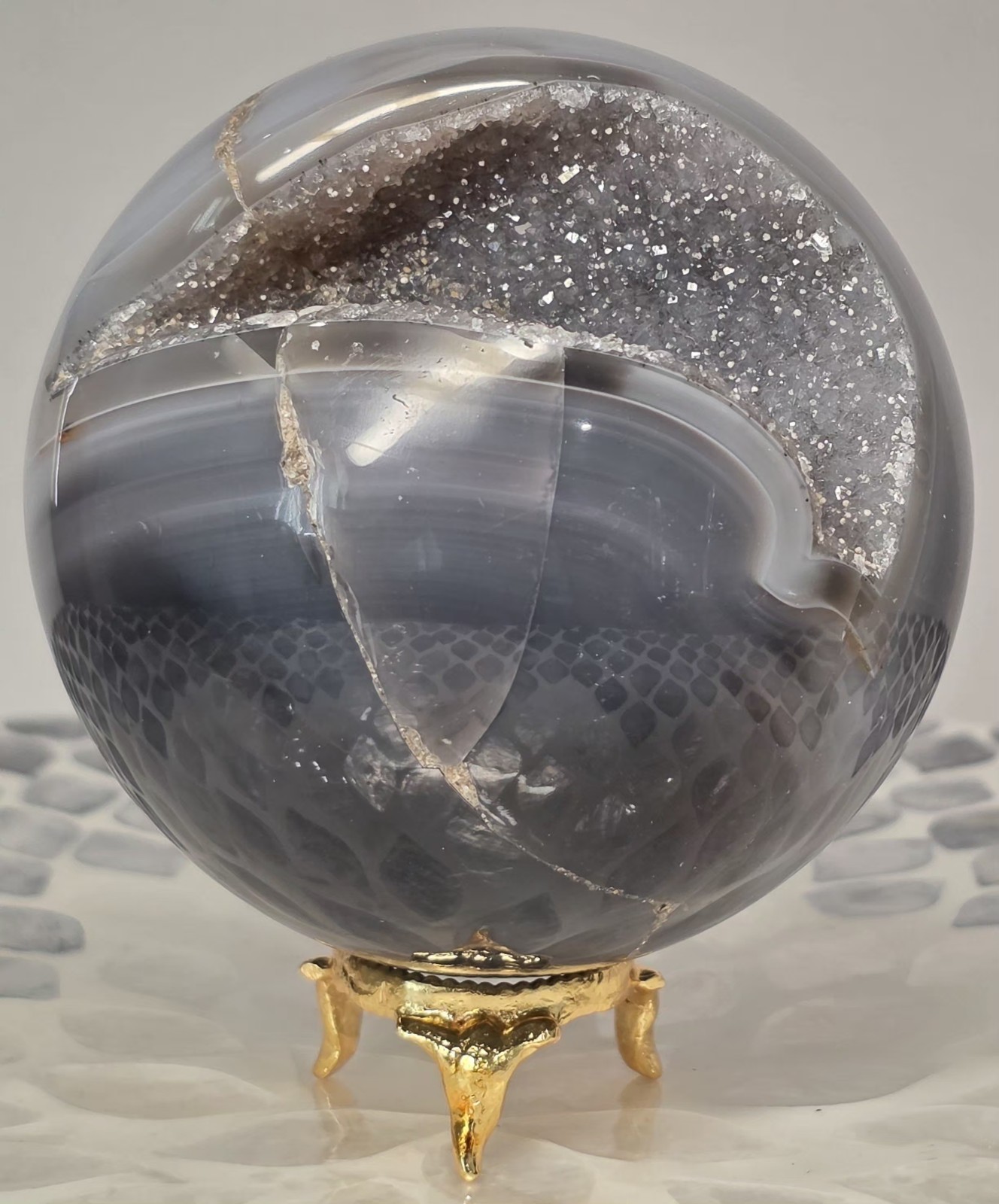 1.98LB 3.5″Natural Druzy Agate Sphere Healing Crystal Ball Home Decor Quartz Vug