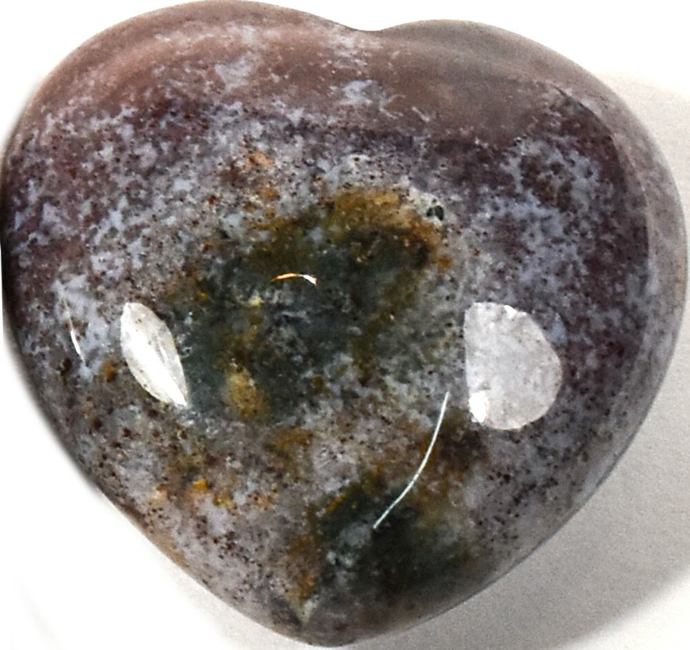 30mm Red Orange Green Moss Agate Puffy Heart Polished Crystal Mineral India 1PC