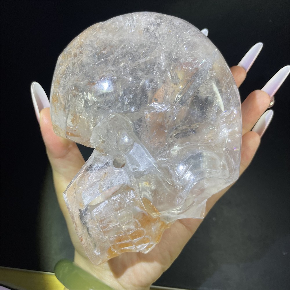 3.3LB 4.7″ RareA+ Natural Golden Healer Skull Carving Crystal Quartz Reiki Gift