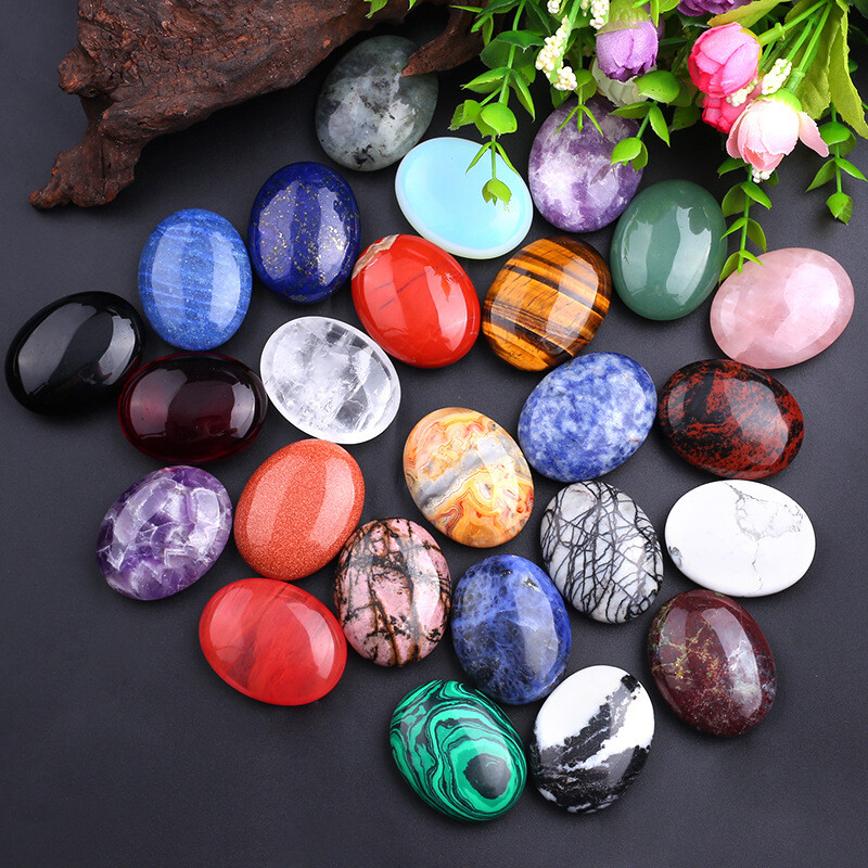 45mm/60mm Thumb Worry Stone Oval Healing Crystals Hand Carved Gemstone