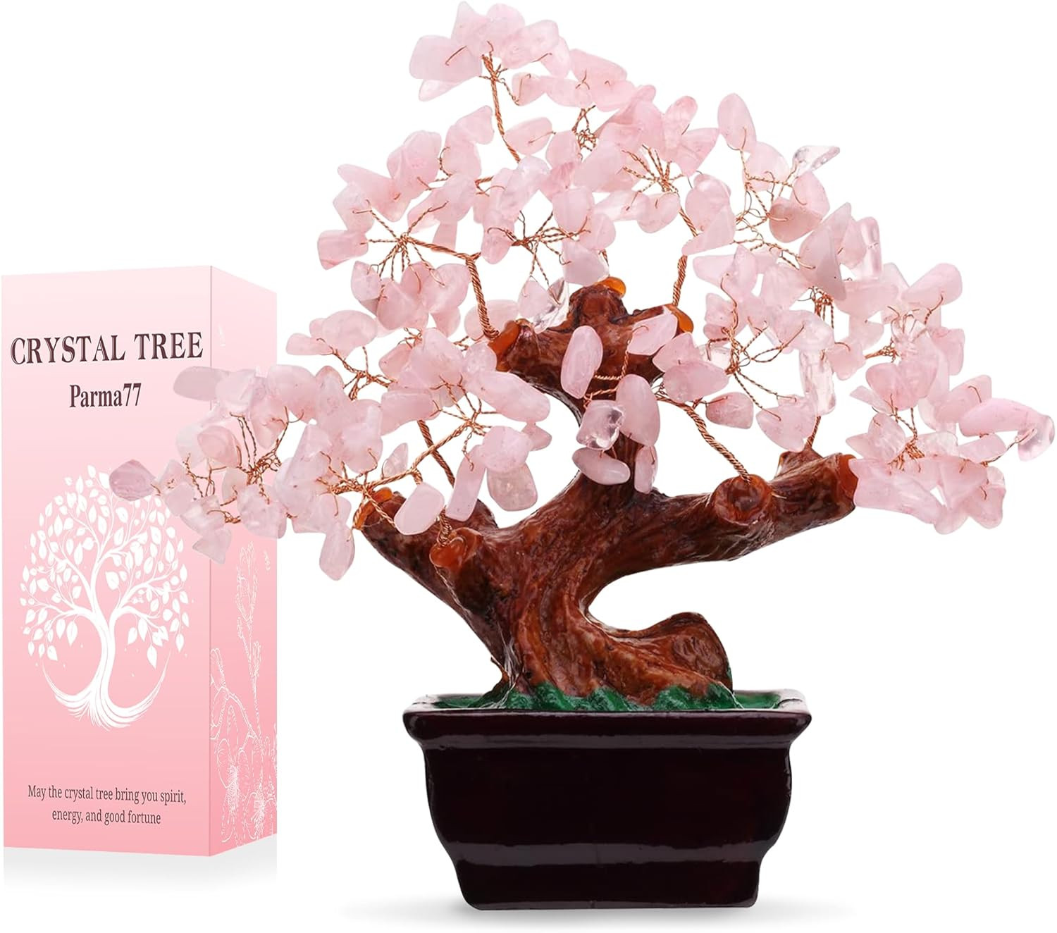 Arbol de Dinero Feng Shui Cuarzo Rosa Natural Estilo Bonsai Decoracion Hogar