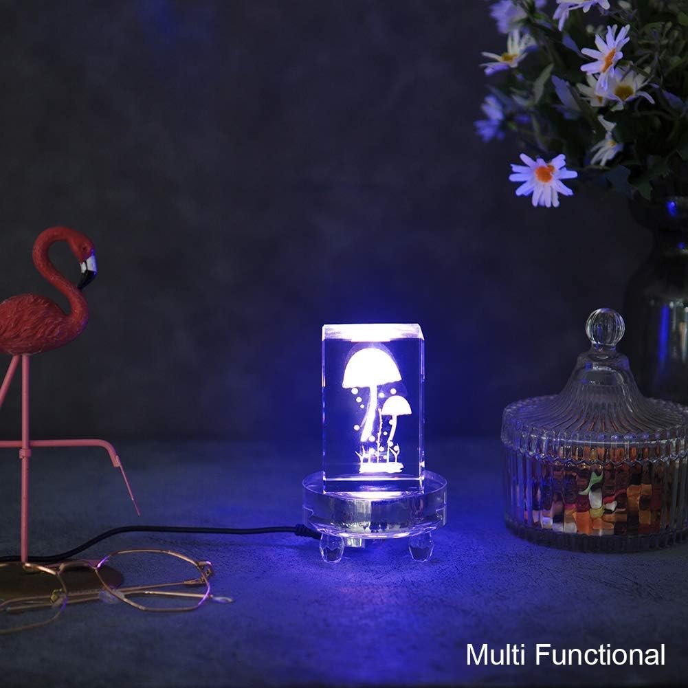 Round Crystal LED Display Stand – Multi-Color Light for Sculptures and Glass Art