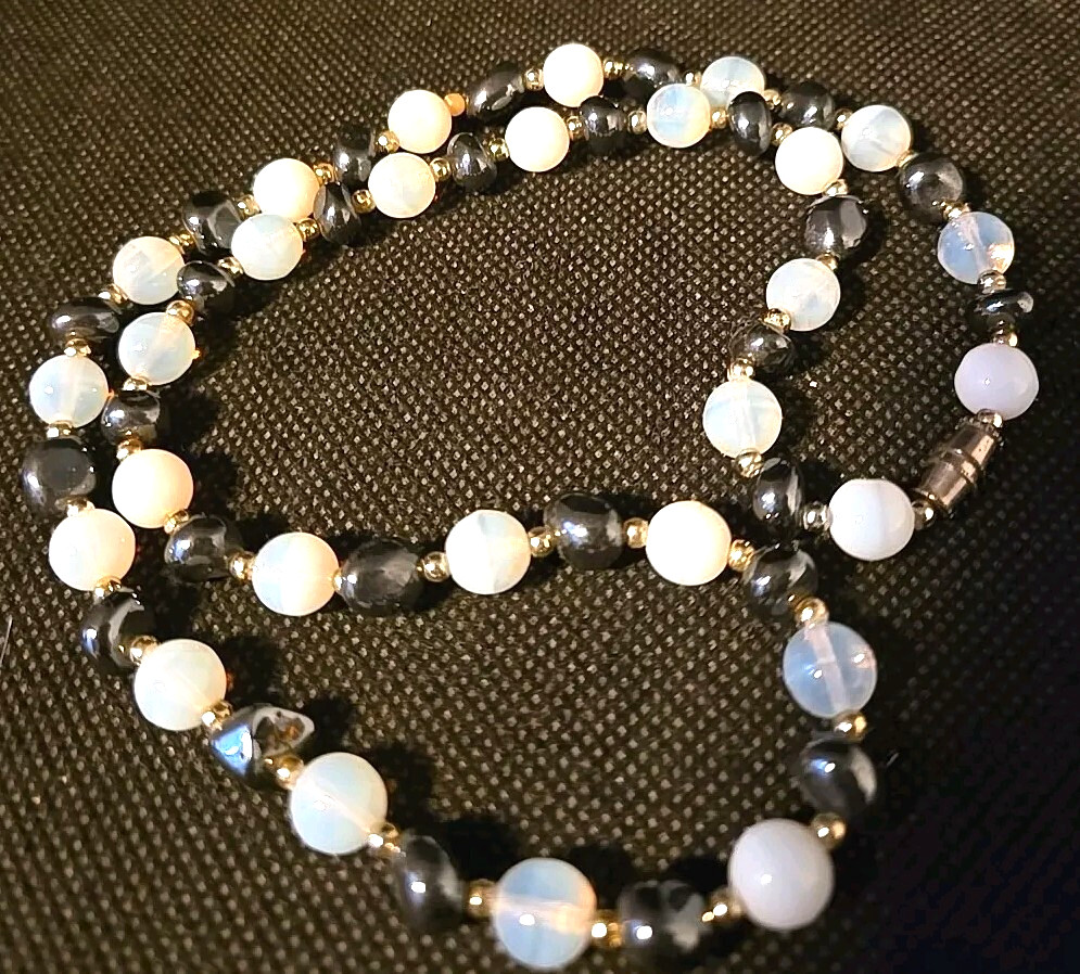 Hematite Opalite Beaded Bracelet Crystal Healing Fashion Jewelry Gift Energy