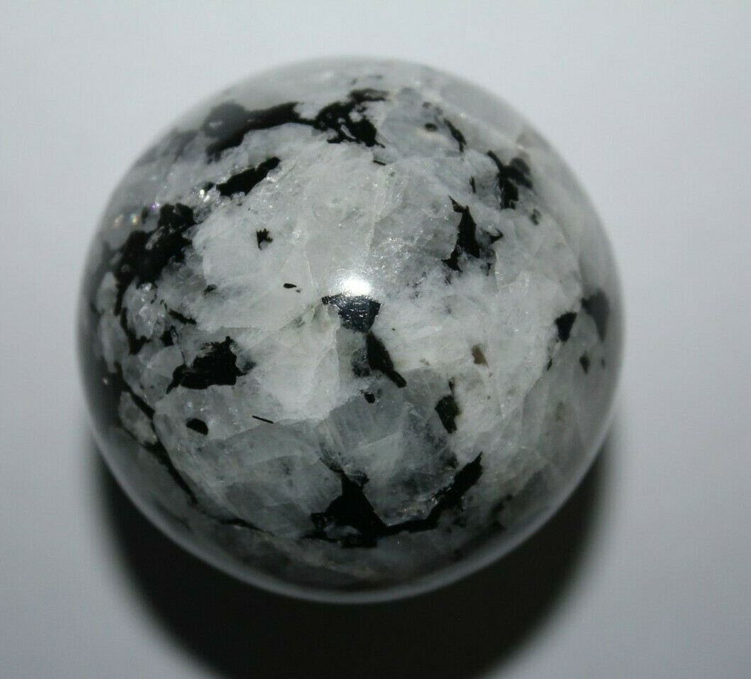 52mm 206.72g Rainbow Moonstone w/ Black Tourmaline Natural Crystal Sphere- India