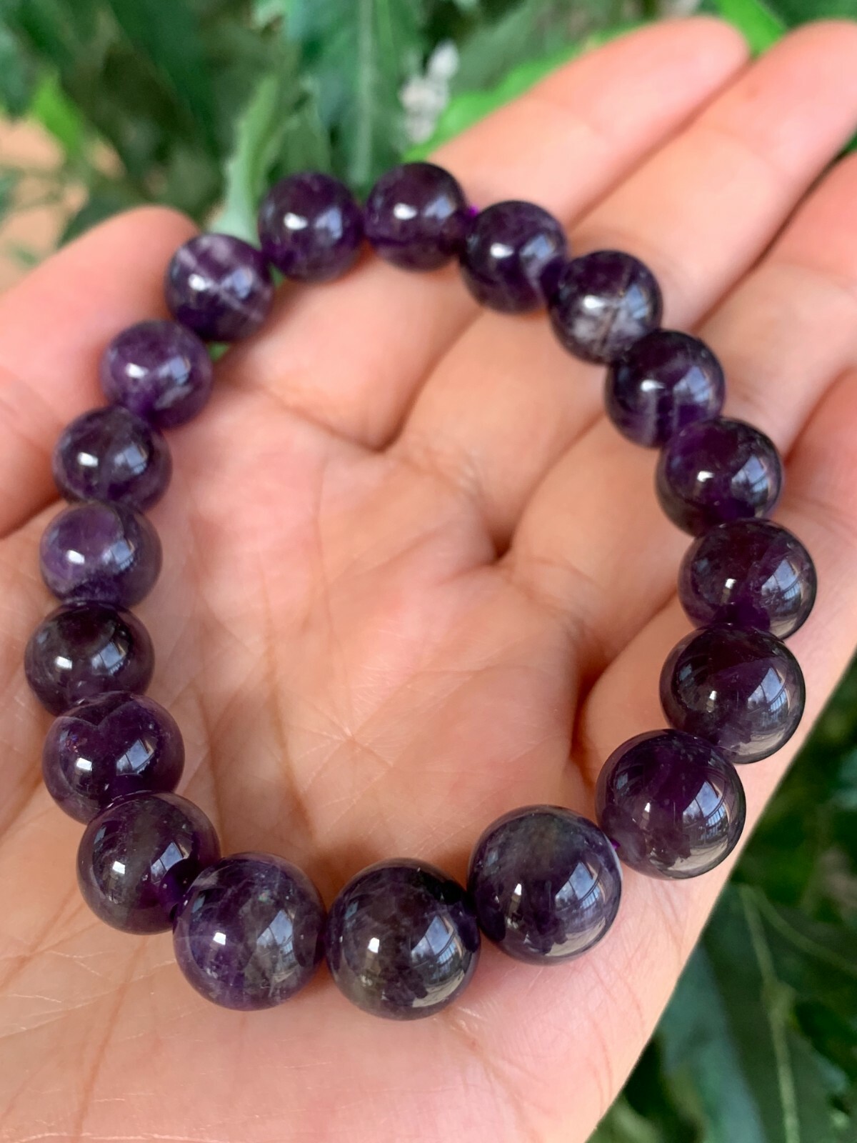 Grade A++ Amethyst Crystal Bead Bracelet 10mm, Deep Purple Amethyst Bracelet