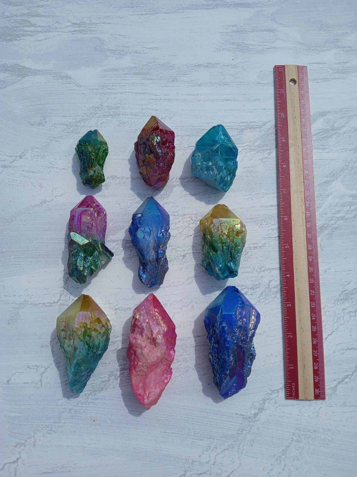 9 Pieces Irregular Rainbow 🌈 Titanium Aura Quartz Points! Healing, 2 Lbs! G1