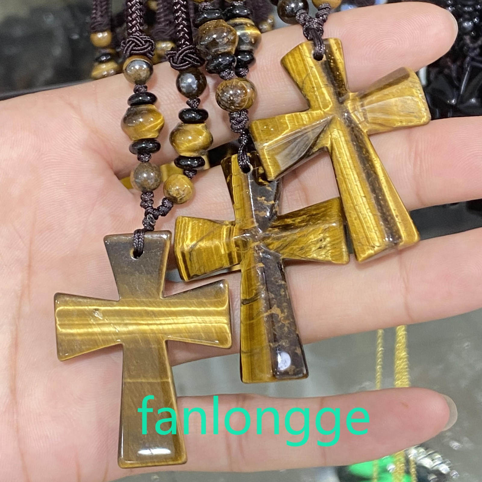 1.8″ Natural Tiger’s eye Cross Quartz Crystal Skull Carved Pendant Gift 1pc