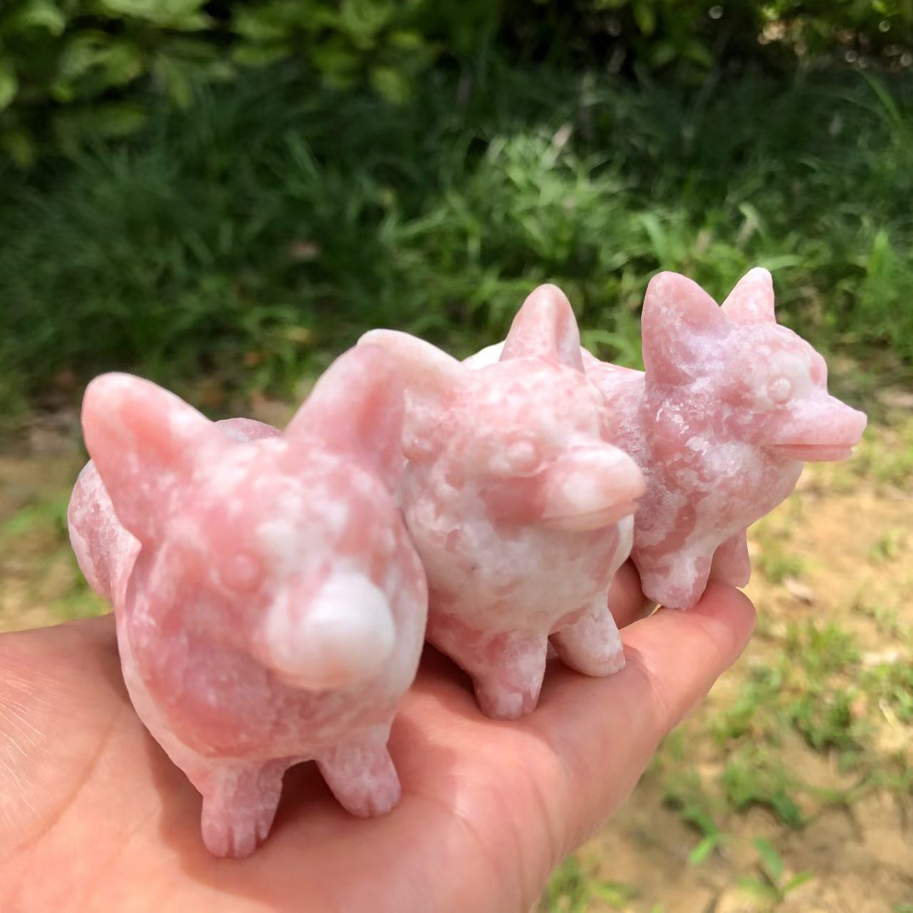Natural Pink Opal Quartz Hand Caved dog Skull Crystal reiki Healing 1pc