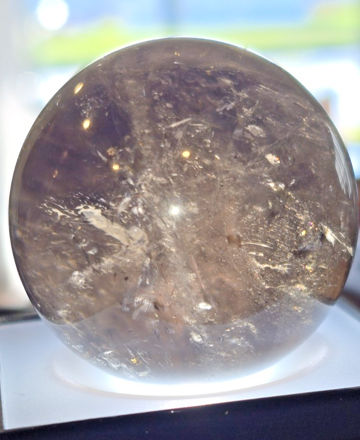 44mm Smoky Quartz Crystal Sphere Natural Smokey Quartz Ball Healing Rainbows