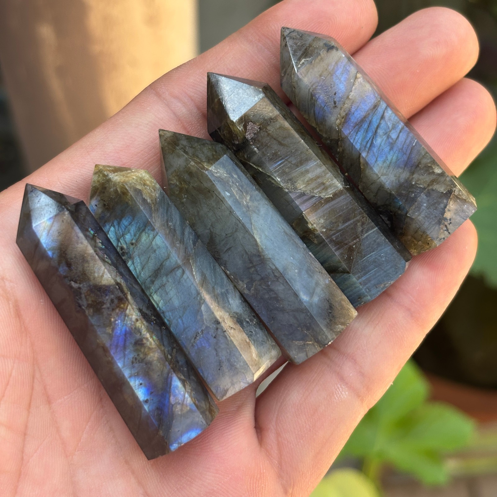 5pcs Natural 50mm Labradorite Healing Obelisk Crystal Wands Reiki Tower Point