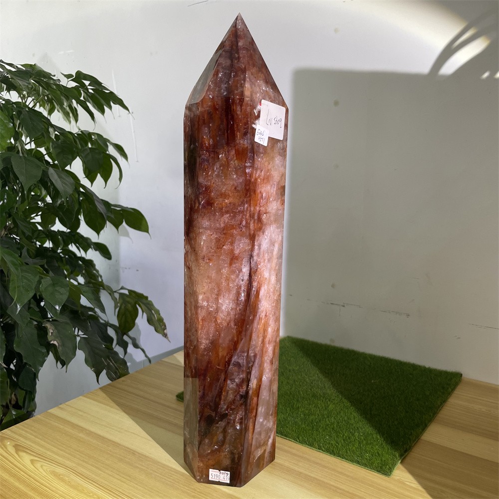 14.7LB 18.3″ Natural A++Red Fire Quartz Obelisk Tower Quartz Decoration Energy