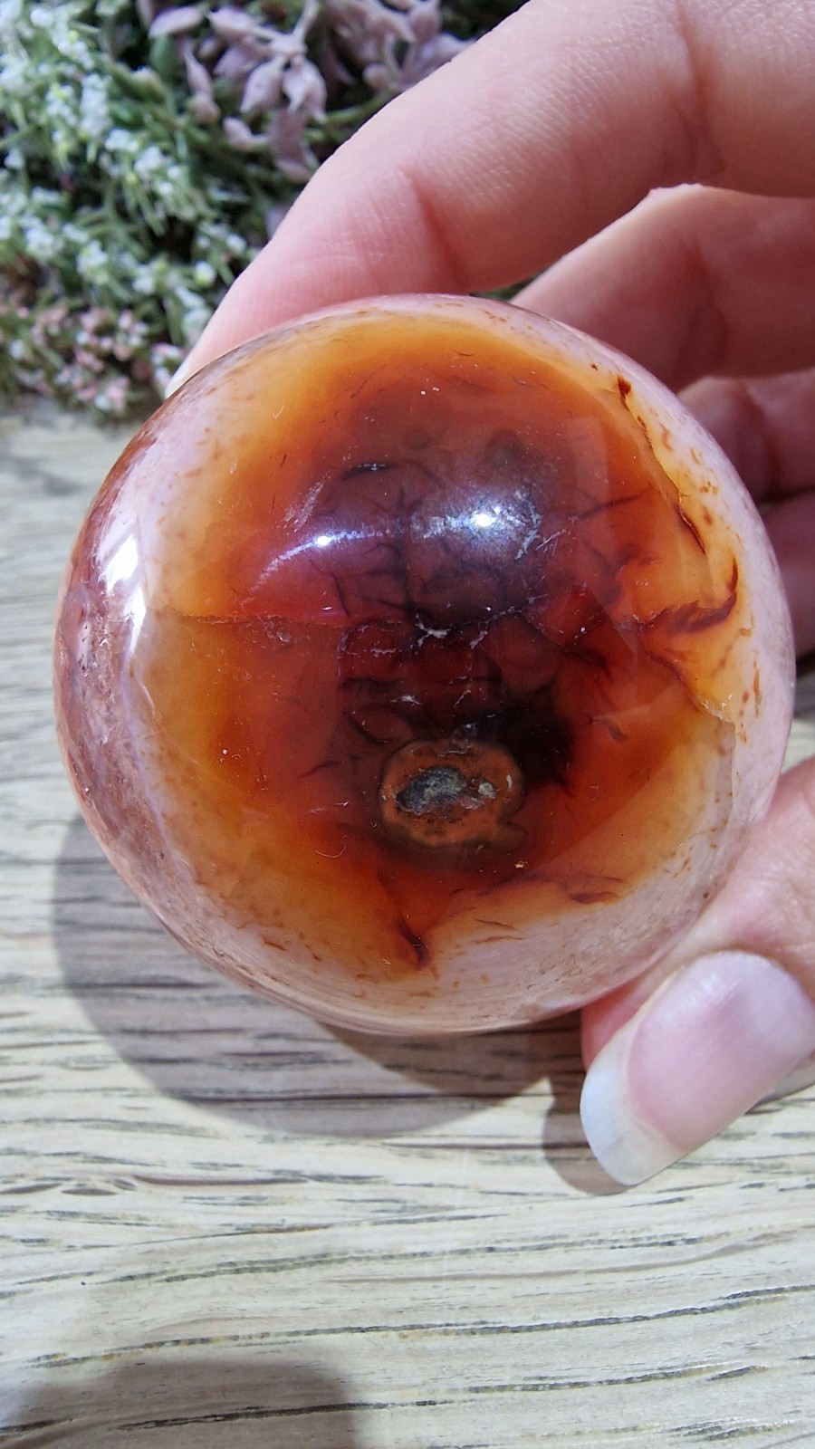 Carnelian Agate Crystal Sphere 51mm 190g Free Stand