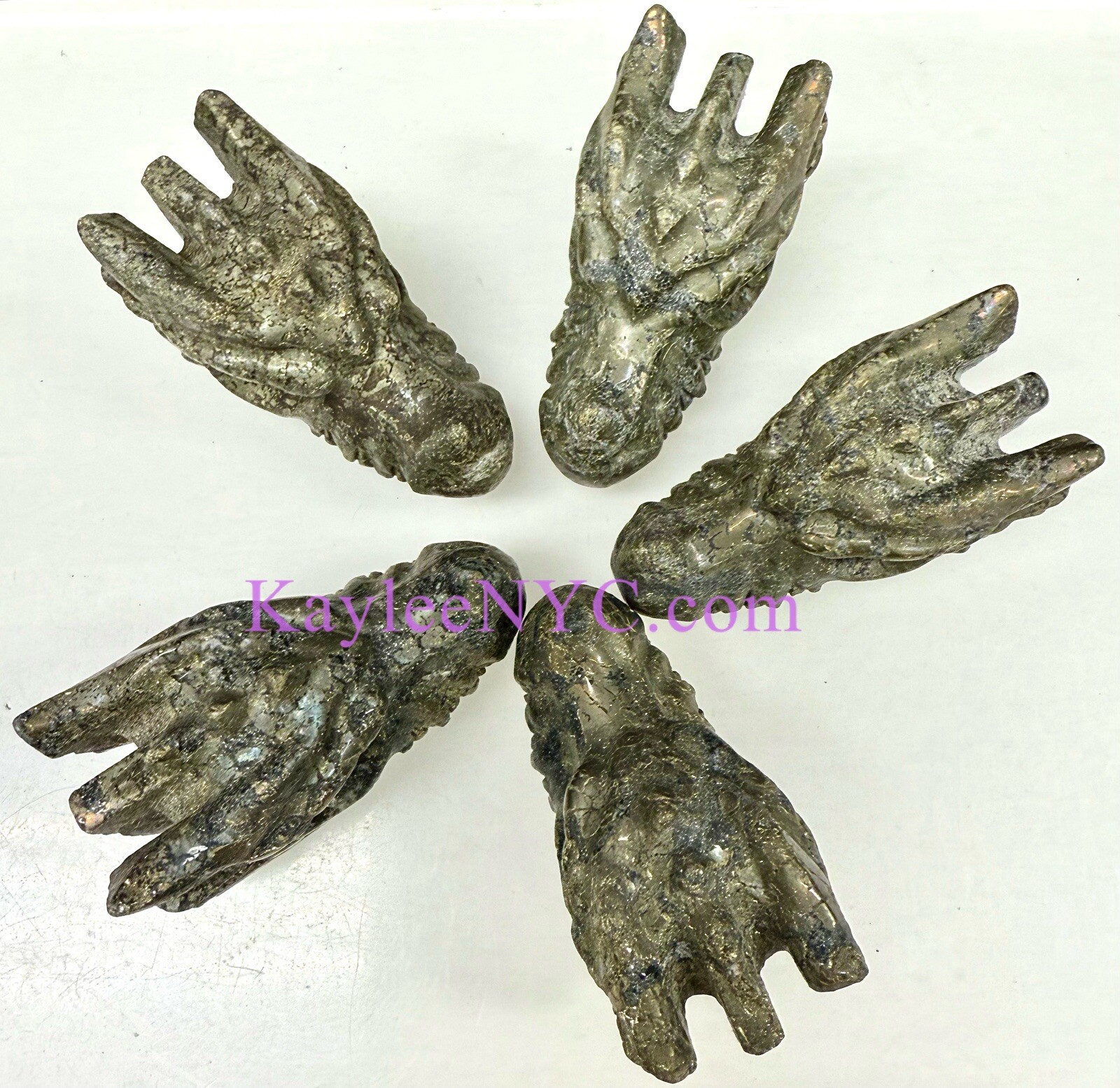 Wholesale Lot 5 Pcs 7.5cm Natural Black Pyrite Dragon Head