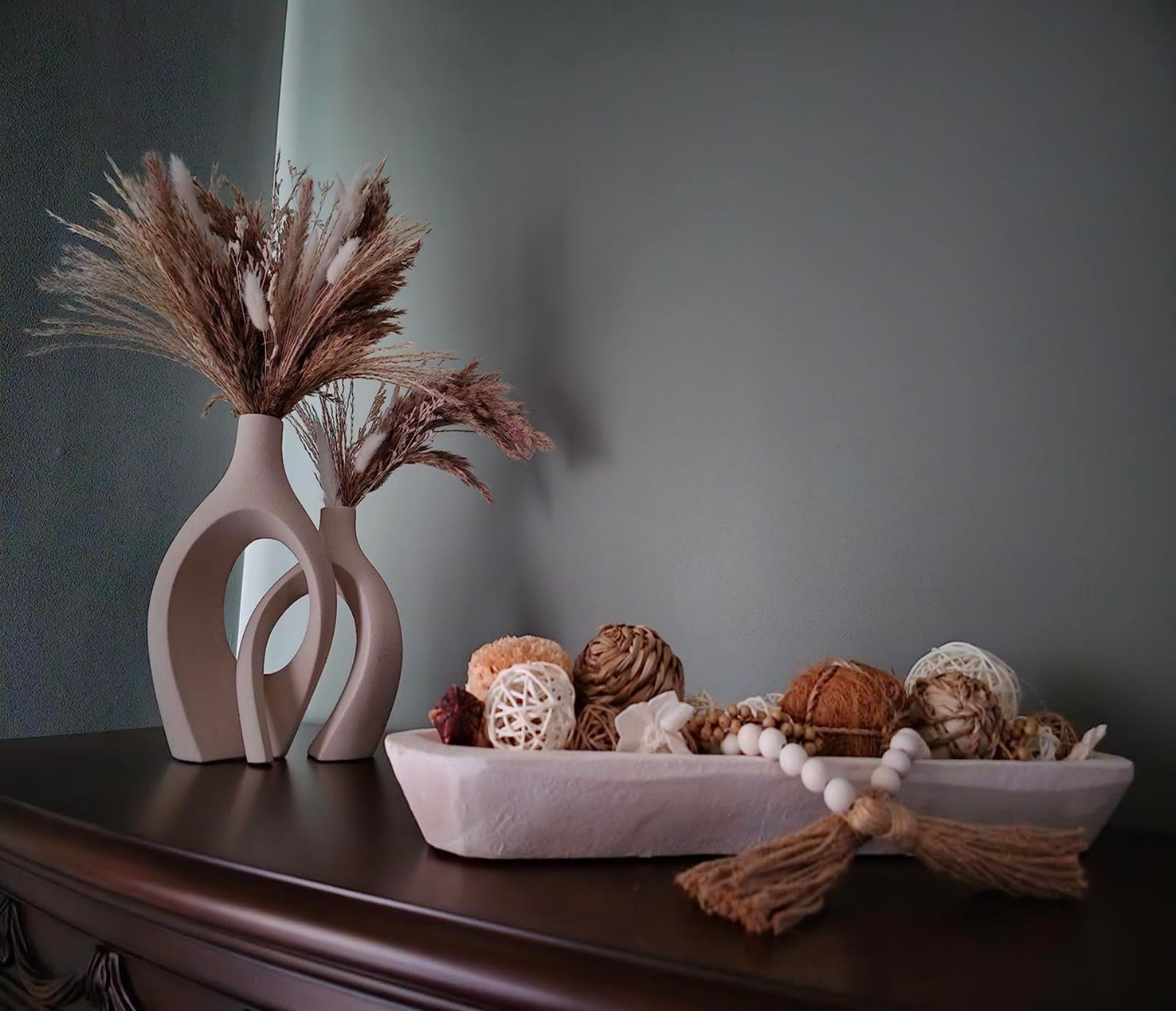 Qingbei Rina Decorative Balls for Centerpiece Bowls, Wicker Rattan Brown